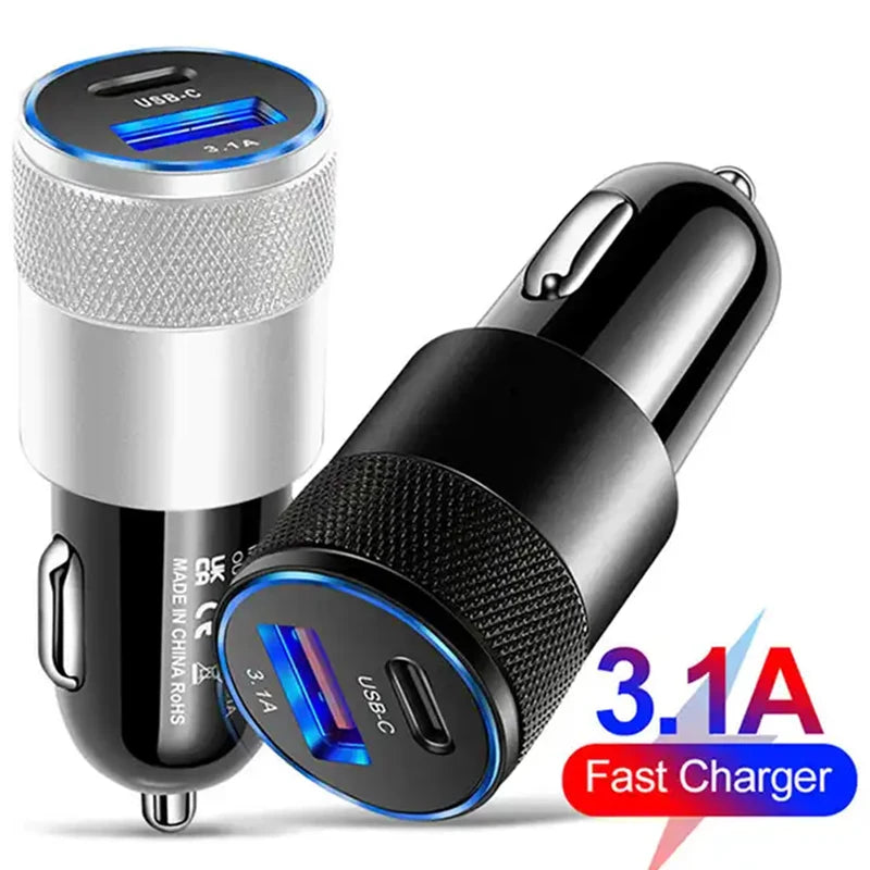 3.1A USB Car Charger Aluminum Alloy PD Fast Charging for Mobile Phone Tablet 15W Dual Port Car Charger Adapter Fast Car Charger - Merit Sell