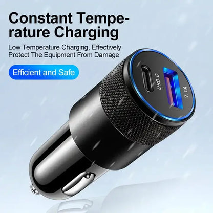 3.1A USB Car Charger Aluminum Alloy PD Fast Charging for Mobile Phone Tablet 15W Dual Port Car Charger Adapter Fast Car Charger - Merit Sell