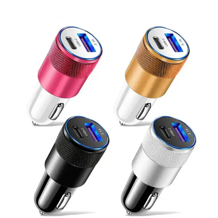 3.1A USB Car Charger Aluminum Alloy PD Fast Charging for Mobile Phone Tablet 15W Dual Port Car Charger Adapter Fast Car Charger - Merit Sell