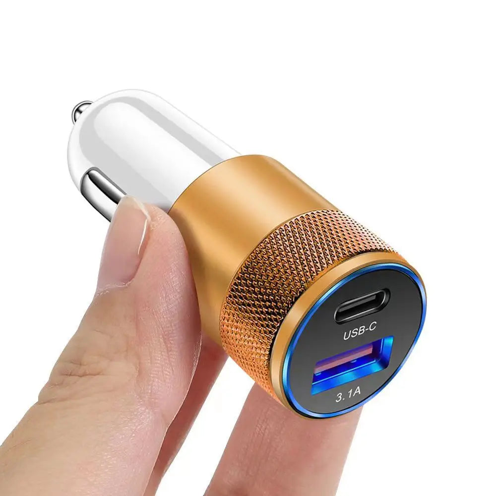 3.1A USB Car Charger Aluminum Alloy PD Fast Charging for Mobile Phone Tablet 15W Dual Port Car Charger Adapter Fast Car Charger - Merit Sell