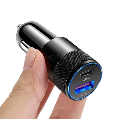 3.1A USB Car Charger Aluminum Alloy PD Fast Charging for Mobile Phone Tablet 15W Dual Port Car Charger Adapter Fast Car Charger - Merit Sell