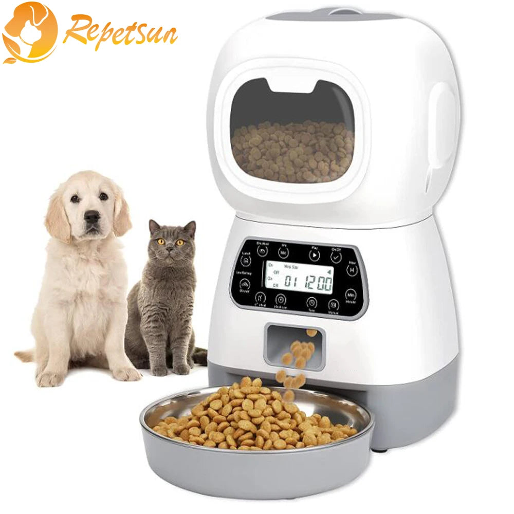 3.5L Automatic Pet Feeder Smart Food Dispenser For Cats Dogs Timer Stainless Steel Bowl Auto Dog Cat Pet Feeding Pet Supplies - Merit Sell
