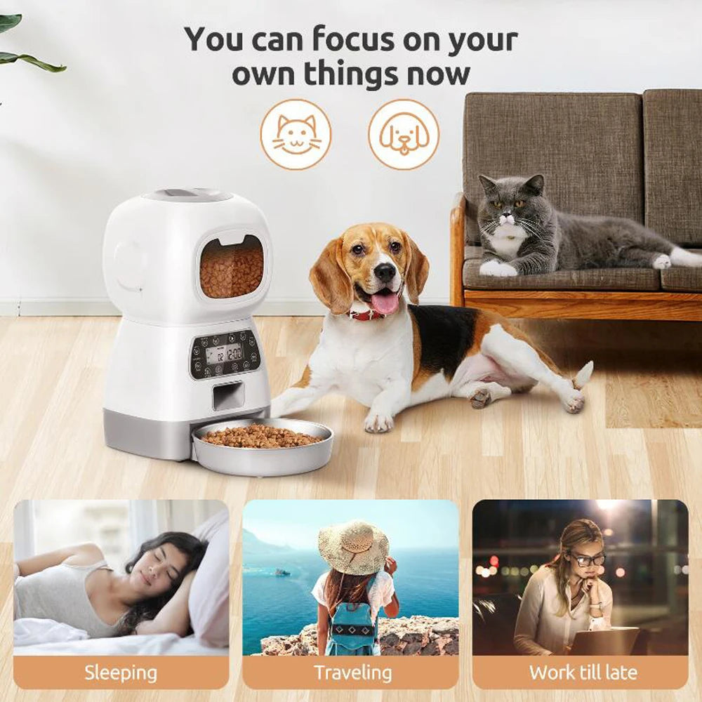 3.5L Automatic Pet Feeder Smart Food Dispenser For Cats Dogs Timer Stainless Steel Bowl Auto Dog Cat Pet Feeding Pet Supplies - Merit Sell