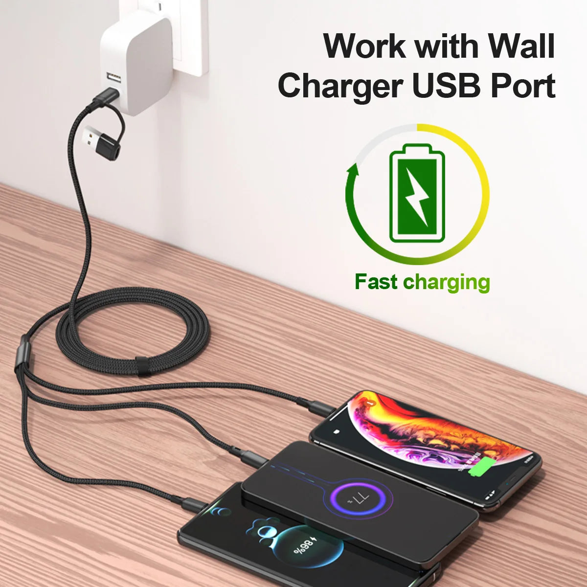 3 in1 Charging Cable Multi Usb Port Multiple Usb Charging Cord Type C Micro Charger Mobile Phone Wire For iPhone 14 13 12 Huawei - Merit Sell