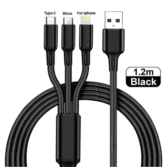 3 in1 Charging Cable Multi Usb Port Multiple Usb Charging Cord Type C Micro Charger Mobile Phone Wire For iPhone 14 13 12 Xiaomi - Merit Sell
