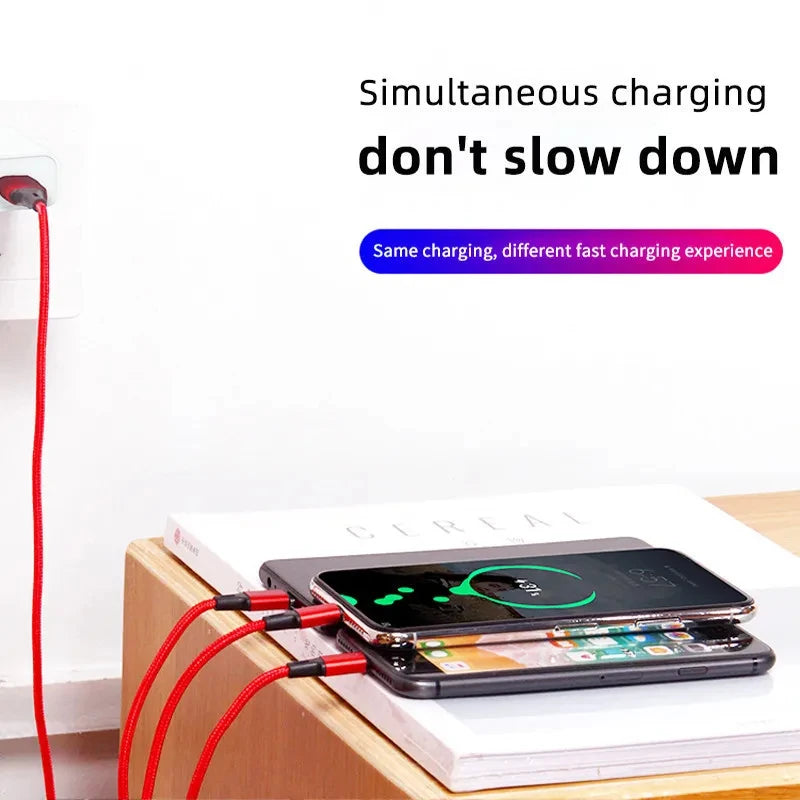 3 in1 Charging Cable Multi Usb Port Multiple Usb Charging Cord Type C Micro Charger Mobile Phone Wire For iPhone 14 13 12 Xiaomi - Merit Sell