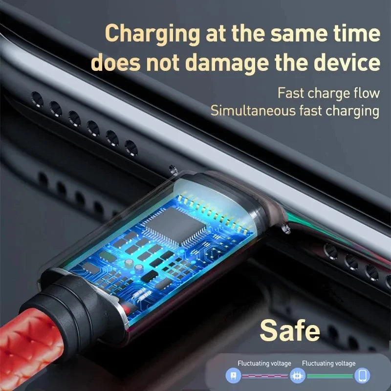 3 in1 Charging Cable Multi Usb Port Multiple Usb Charging Cord Type C Micro Charger Mobile Phone Wire For iPhone 14 13 12 Xiaomi - Merit Sell