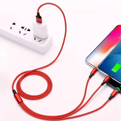 3 in1 Charging Cable Multi Usb Port Multiple Usb Charging Cord Type C Micro Charger Mobile Phone Wire For iPhone 14 13 12 Xiaomi - Merit Sell