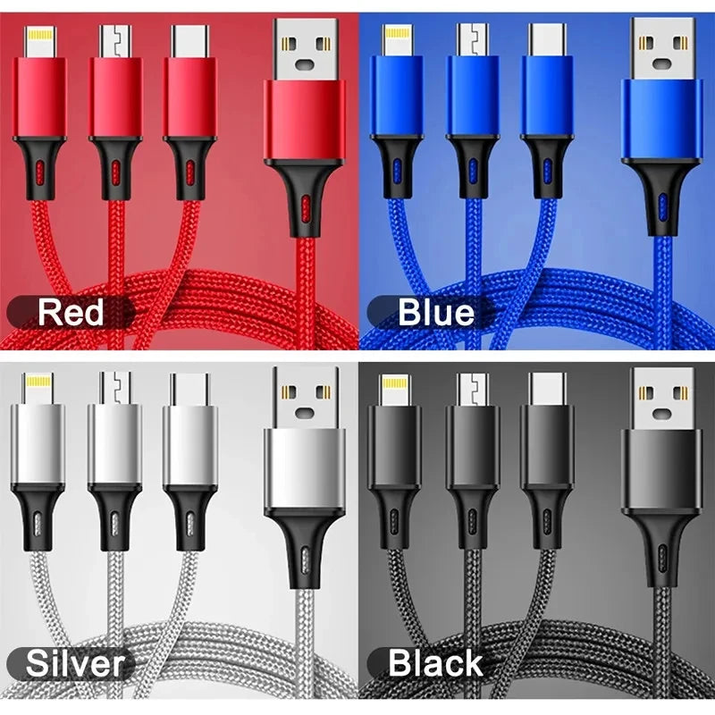 3 in1 Charging Cable Multi Usb Port Multiple Usb Charging Cord Type C Micro Charger Mobile Phone Wire For iPhone 14 13 12 Xiaomi - Merit Sell