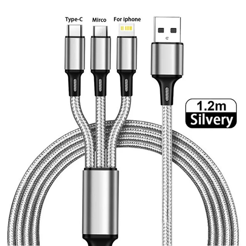 3 in1 Charging Cable Multi Usb Port Multiple Usb Charging Cord Type C Micro Charger Mobile Phone Wire For iPhone 14 13 12 Xiaomi - Merit Sell