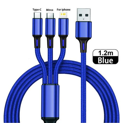 3 in1 Charging Cable Multi Usb Port Multiple Usb Charging Cord Type C Micro Charger Mobile Phone Wire For iPhone 14 13 12 Xiaomi - Merit Sell