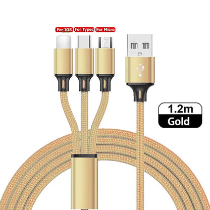 3 in1 Charging Cable Multi Usb Port Multiple Usb Charging Cord Type C Micro Charger Mobile Phone Wire For iPhone 14 13 12 Xiaomi - Merit Sell
