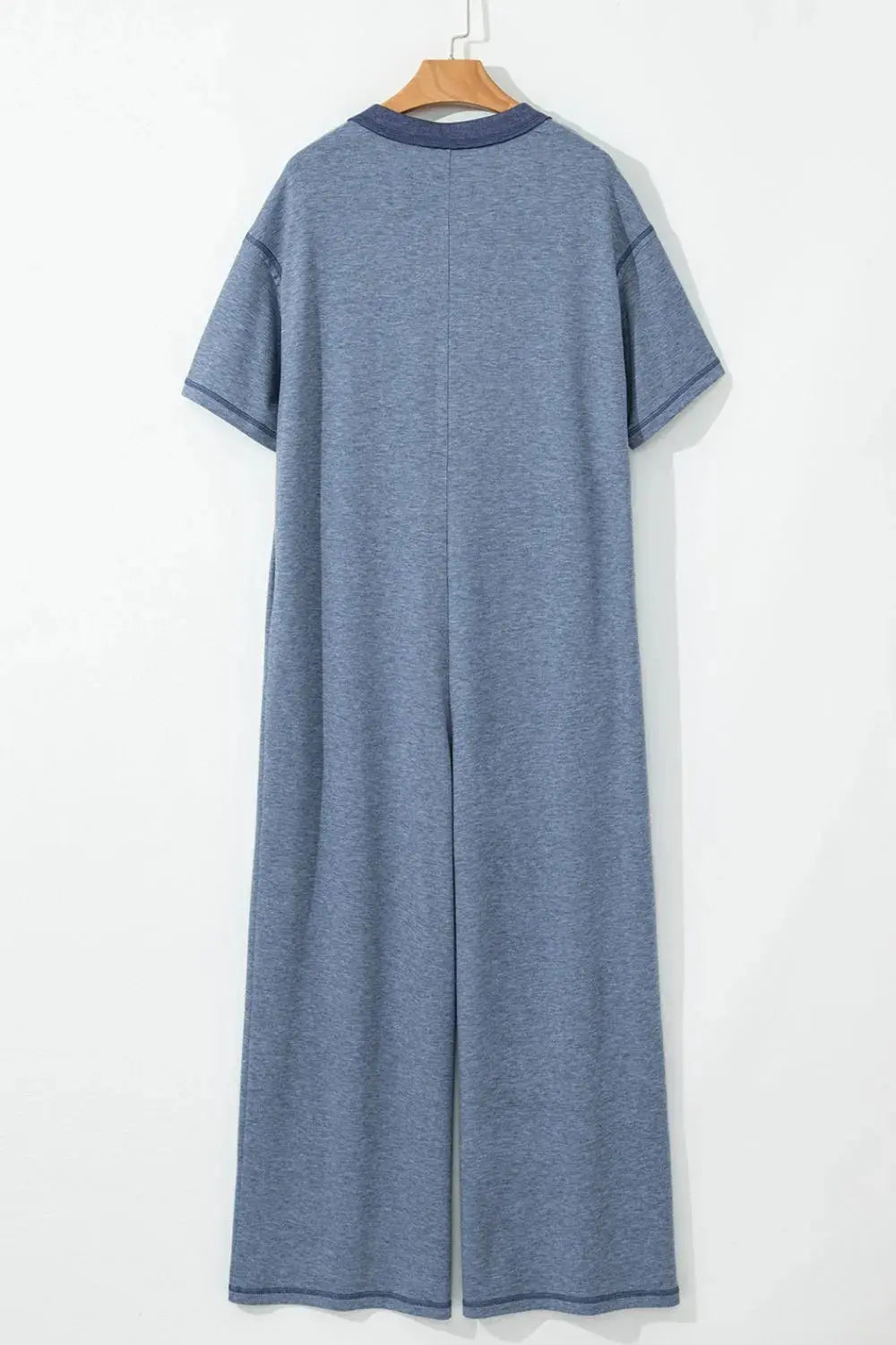 Placket Chest Pockets Short Sleeve Wide Leg Jumpsuit - Merit Sell