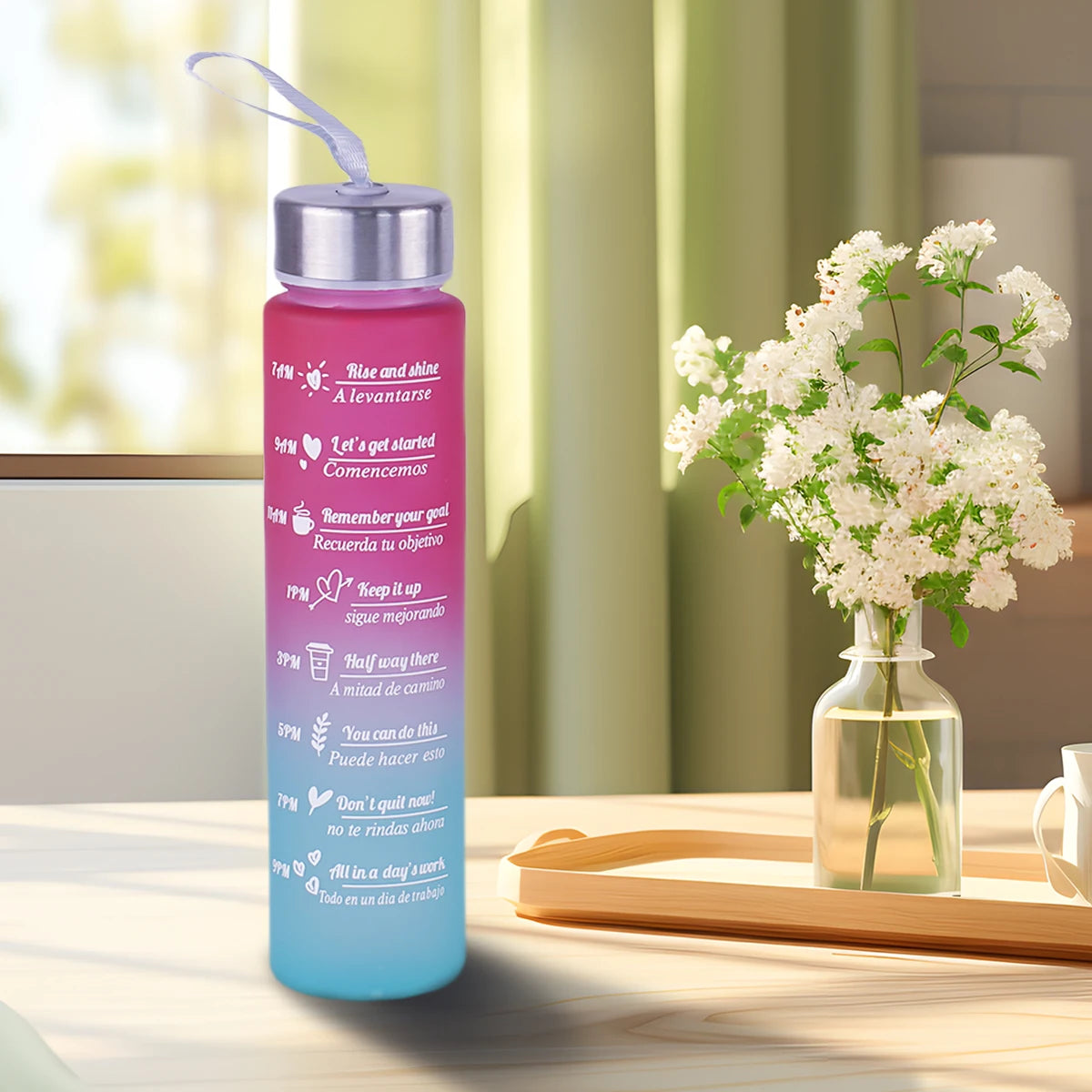 300ml Water Bottle BPA Free leak proof High Quality Drink Bottles With Time Marker Fitness Sports Reusable Outdoors - Merit Sell