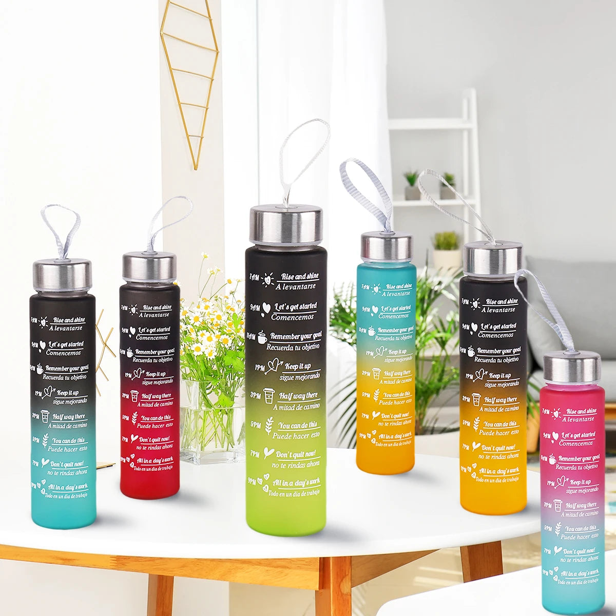 300ml Water Bottle BPA Free leak proof High Quality Drink Bottles With Time Marker Fitness Sports Reusable Outdoors - Merit Sell