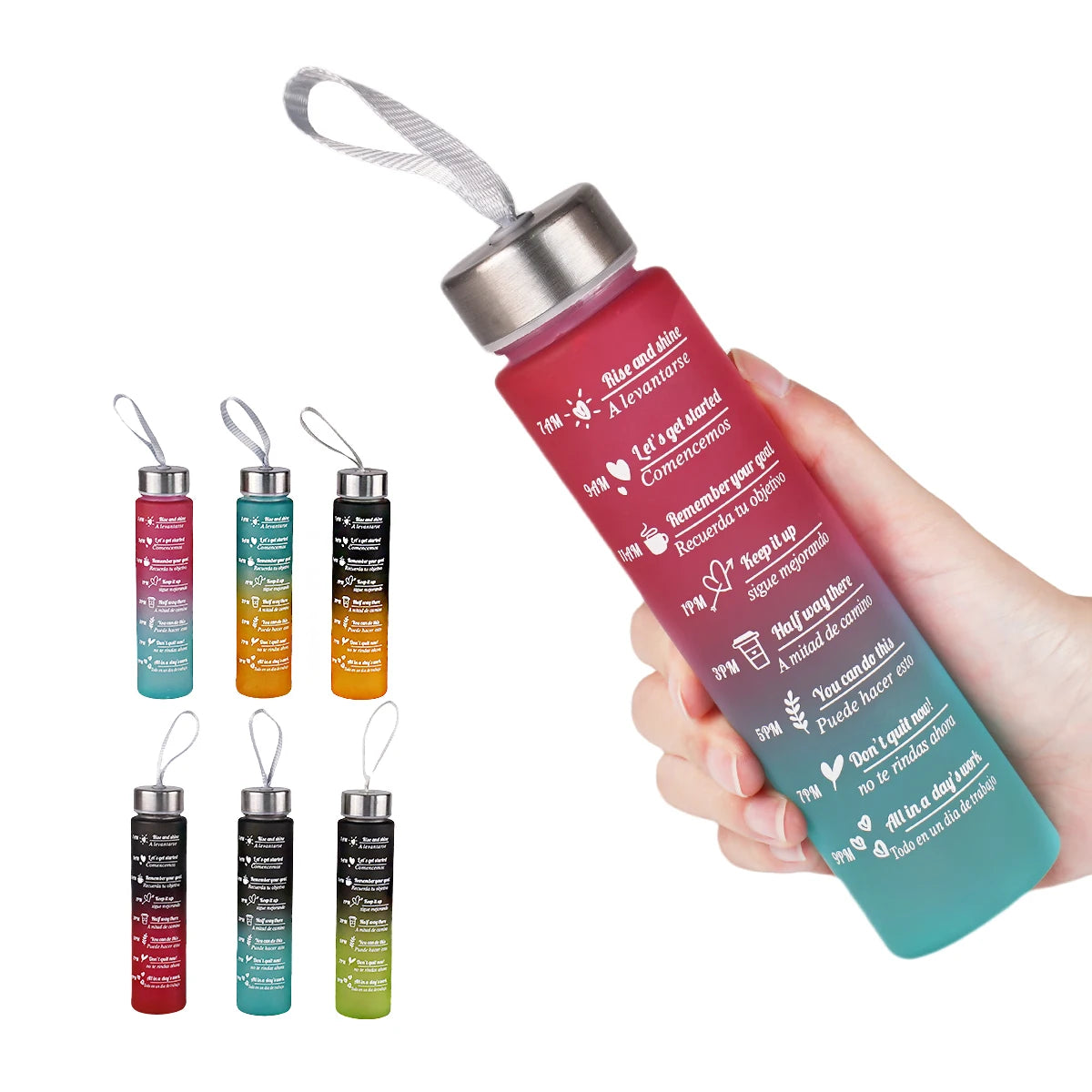 300ml Water Bottle BPA Free leak proof High Quality Drink Bottles With Time Marker Fitness Sports Reusable Outdoors - Merit Sell