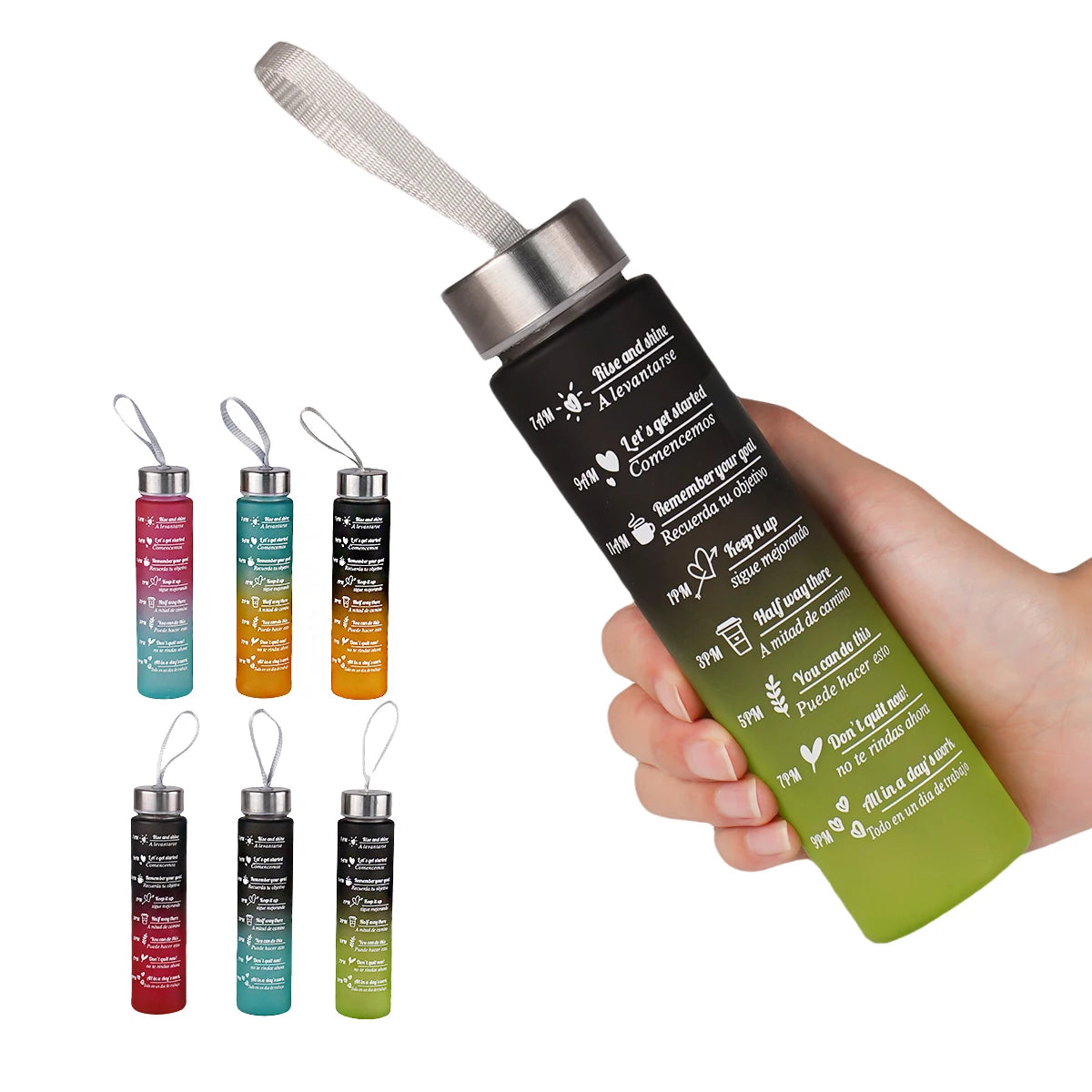 300ml Water Bottle BPA Free leak proof High Quality Drink Bottles With Time Marker Fitness Sports Reusable Outdoors - Merit Sell