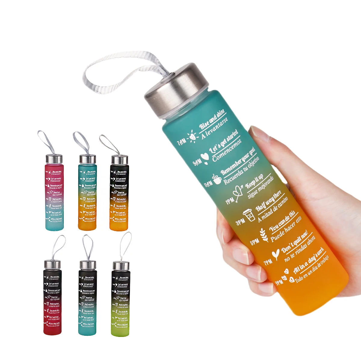 300ml Water Bottle BPA Free leak proof High Quality Drink Bottles With Time Marker Fitness Sports Reusable Outdoors - Merit Sell
