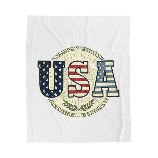 USA Flag Velveteen Plush Blanket — Patriotic American Throw for 4th of July & Veterans Day Merit Sell