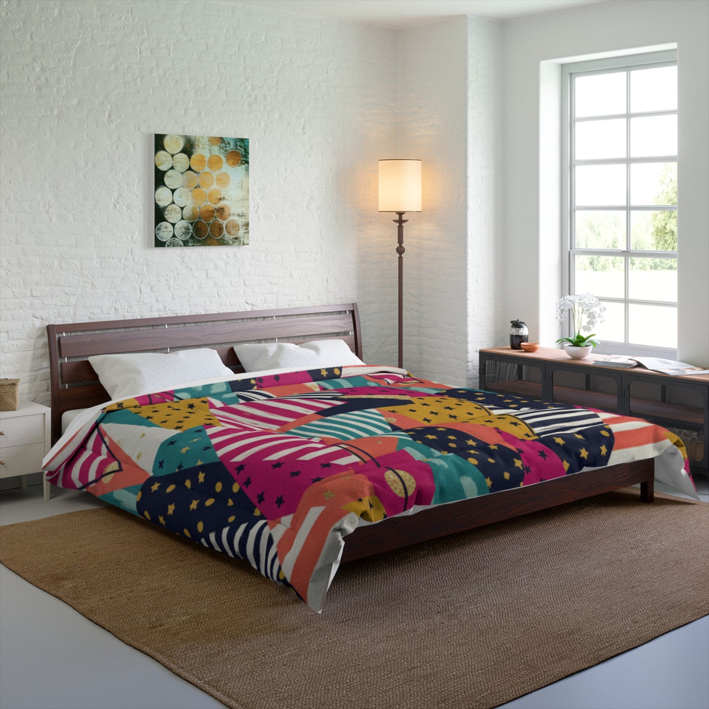 Geometric Colorblock Comforter — Bold Abstract Triangle Pattern