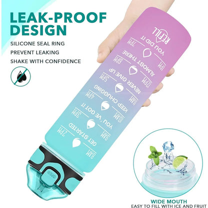 32 oz Drinking Water Bottle with Times to Drink and Straw, Motivational with Carrying Strap, Leakproof BPA & Toxic Free - Merit Sell
