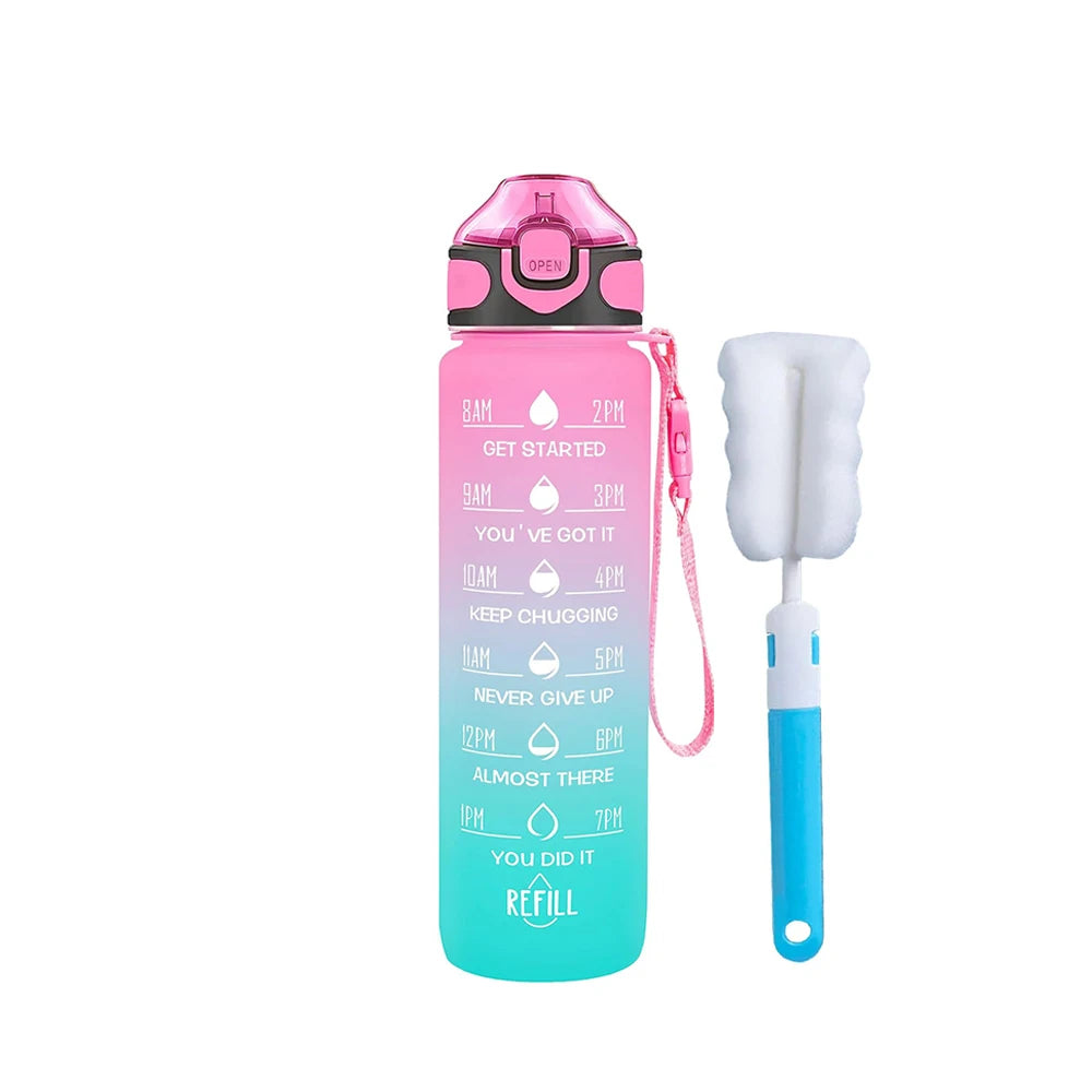 32 oz Drinking Water Bottle with Times to Drink and Straw, Motivational with Carrying Strap, Leakproof BPA & Toxic Free - Merit Sell