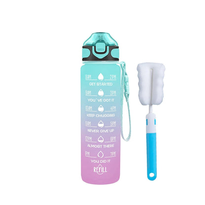 32 oz Drinking Water Bottle with Times to Drink and Straw, Motivational with Carrying Strap, Leakproof BPA & Toxic Free - Merit Sell