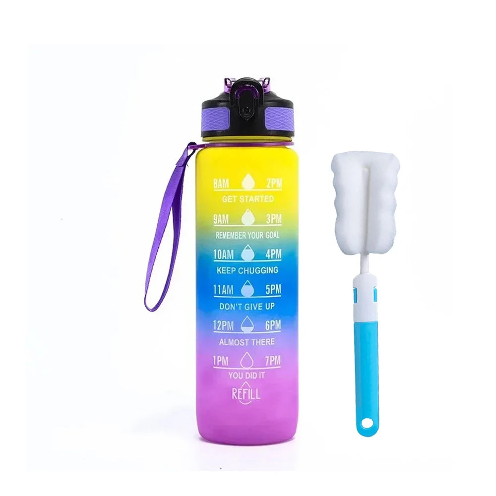 32 oz Drinking Water Bottle with Times to Drink and Straw, Motivational with Carrying Strap, Leakproof BPA & Toxic Free - Merit Sell