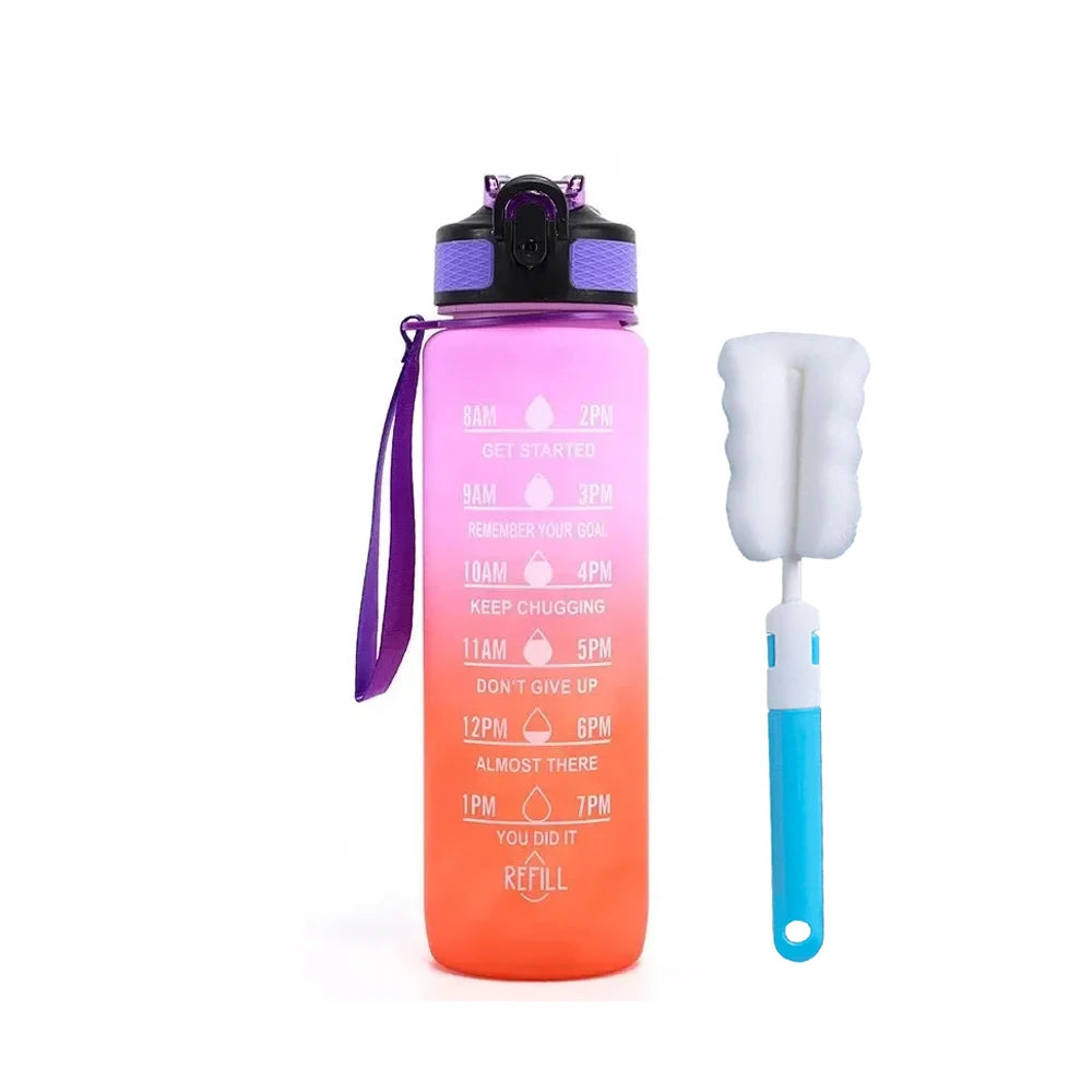 32 oz Drinking Water Bottle with Times to Drink and Straw, Motivational with Carrying Strap, Leakproof BPA & Toxic Free - Merit Sell
