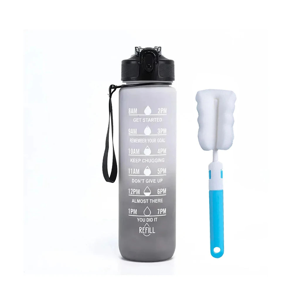 32 oz Drinking Water Bottle with Times to Drink and Straw, Motivational with Carrying Strap, Leakproof BPA & Toxic Free - Merit Sell