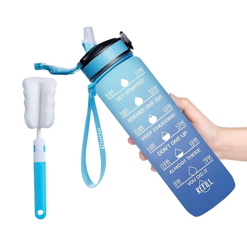 32 oz Drinking Water Bottle with Times to Drink and Straw, Motivational with Carrying Strap, Leakproof BPA & Toxic Free - Merit Sell