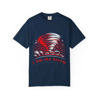 I Am the Storm T-Shirt — Bold Red Tornado Graphic Tee