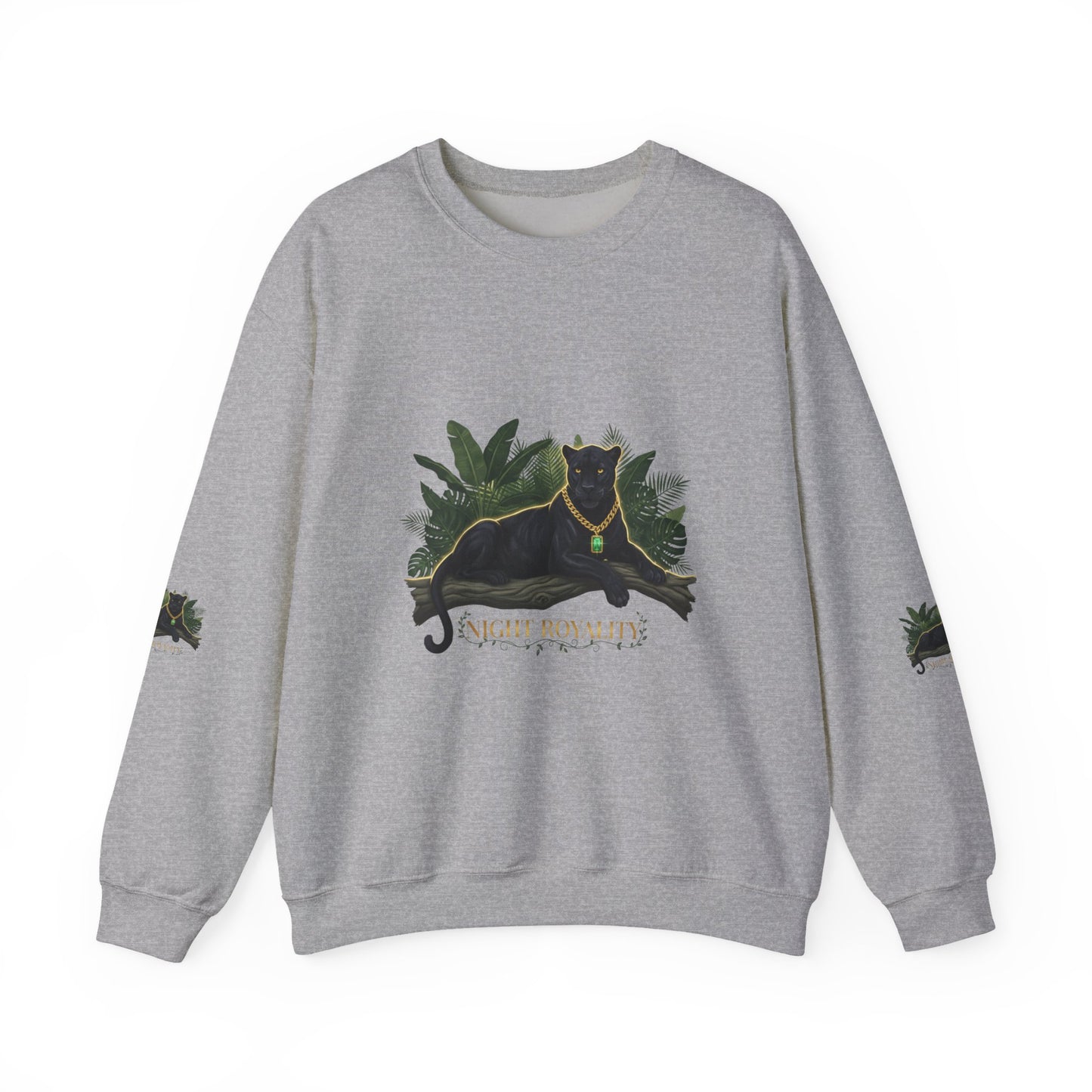 Panther Royale Crewneck Sweatshirt — "Night Royalty" Black Cat Graphic