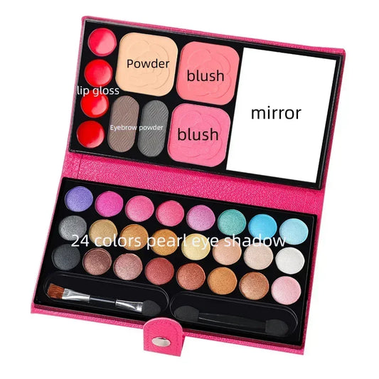 33 Colors Eye Shadow Powder Blush Lipstick Lasting Cosmetics Makeup Set with Mirror For Beginner Kids Travel Portable Palette - Merit Sell
