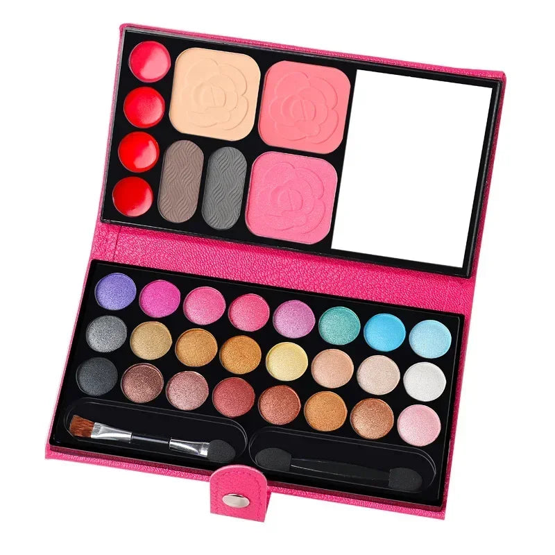 33 Colors Eye Shadow Powder Blush Lipstick Lasting Cosmetics Makeup Set with Mirror For Beginner Kids Travel Portable Palette - Merit Sell