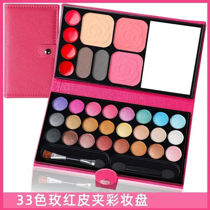 33 Colors Eye Shadow Powder Blush Lipstick Lasting Cosmetics Makeup Set with Mirror For Beginner Kids Travel Portable Palette - Merit Sell