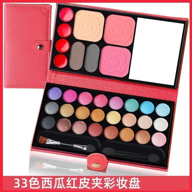 33 Colors Eye Shadow Powder Blush Lipstick Lasting Cosmetics Makeup Set with Mirror For Beginner Kids Travel Portable Palette - Merit Sell