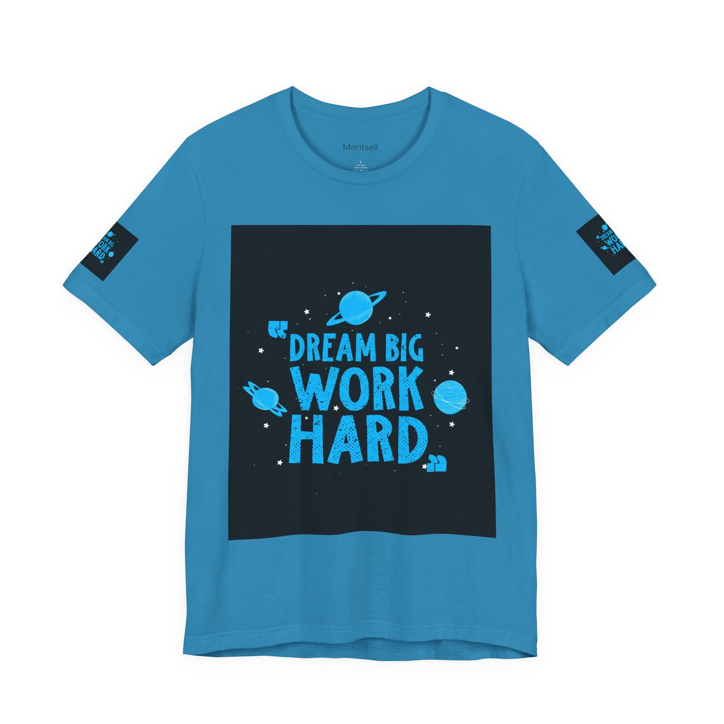 Motivational Tee "Dream Big Work Hard" — Inspirational Space Graphic T-Shirt