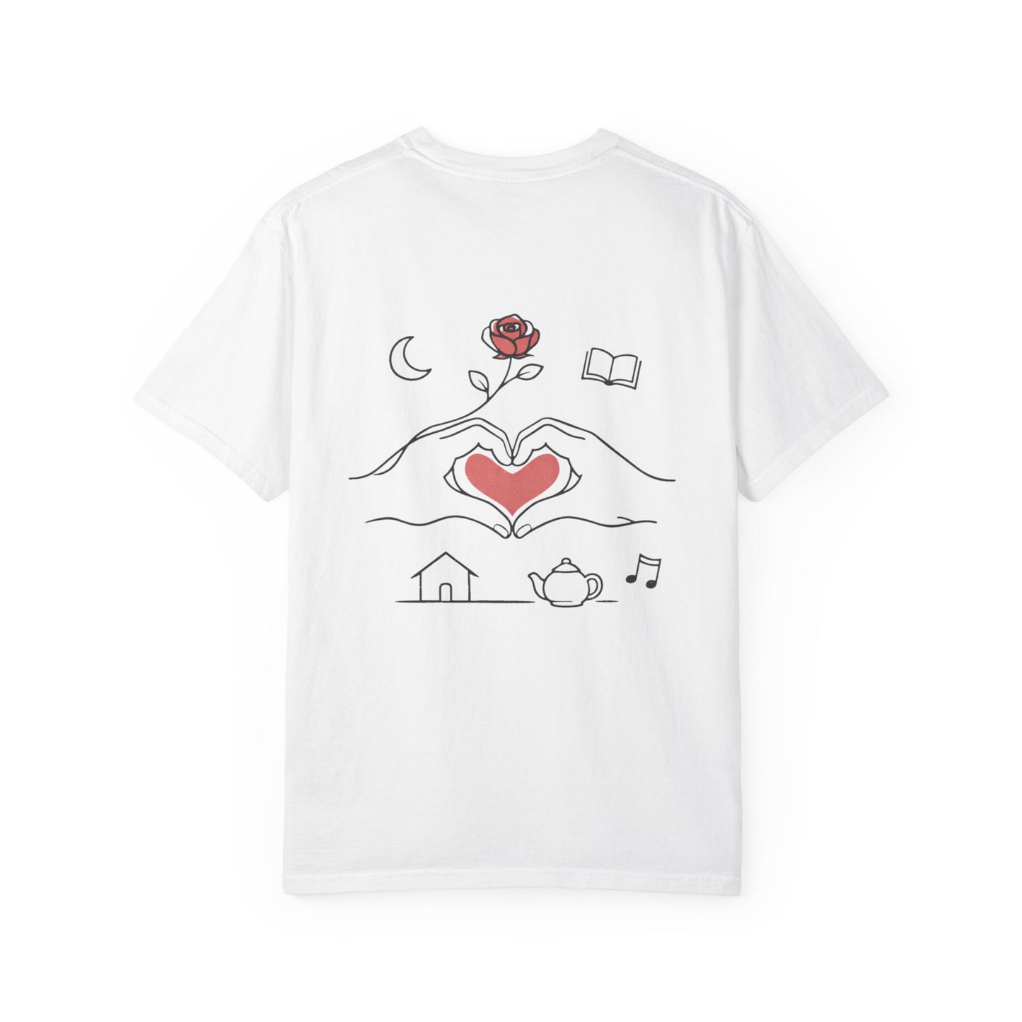 Heart Hands Graphic T-Shirt — Cozy Home, Tea & Book Love Design
