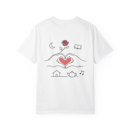 Heart Hands Graphic T-Shirt — Cozy Home, Tea & Book Love Design