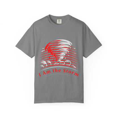 I Am the Storm T-Shirt — Bold Red Tornado Graphic Tee