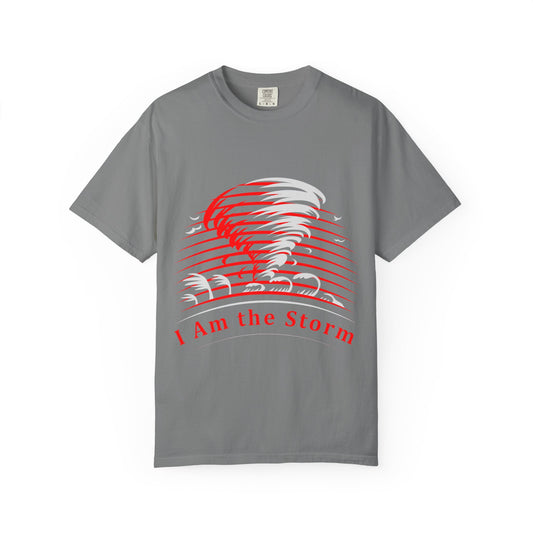 I Am the Storm T-Shirt — Bold Red Tornado Graphic Tee Merit Sell