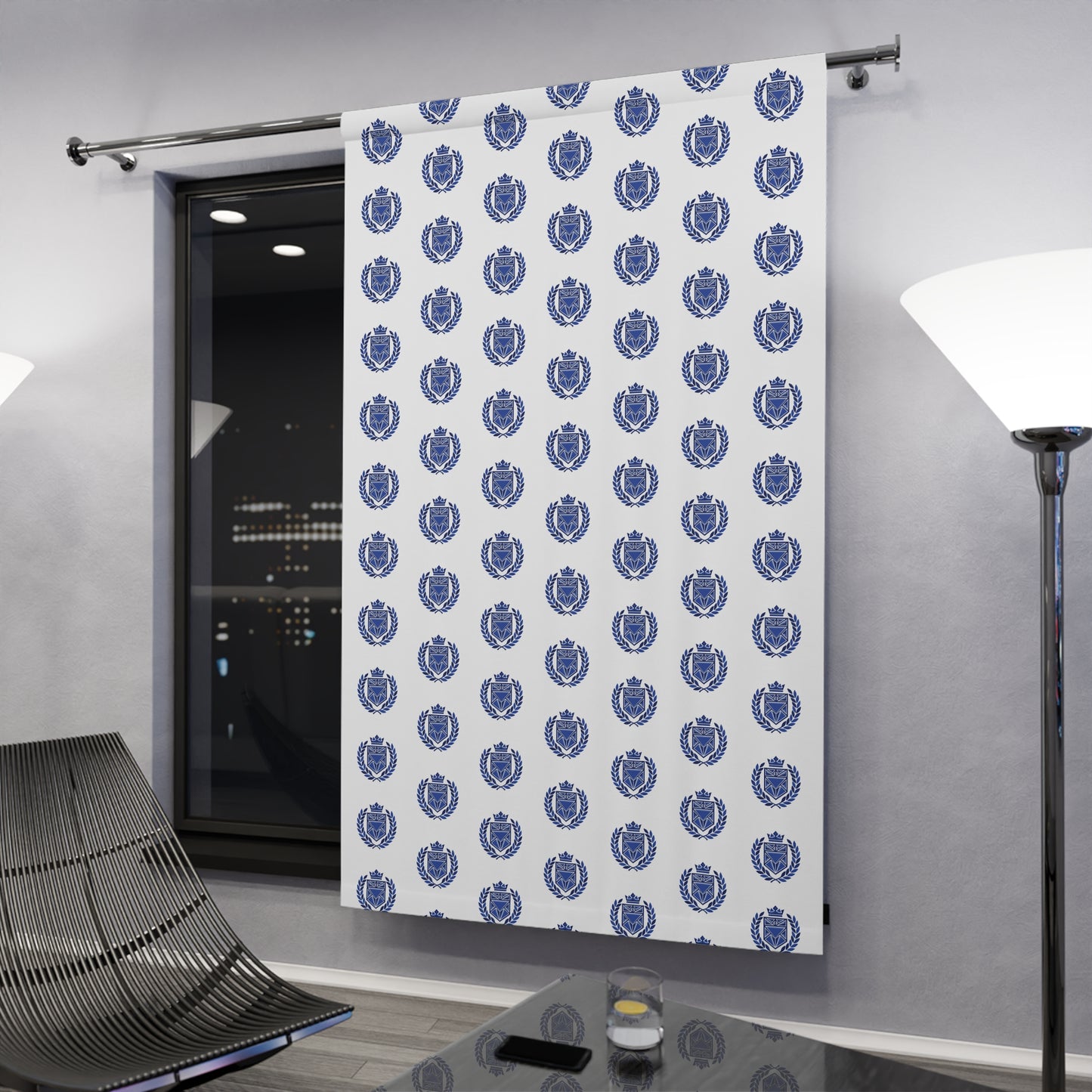 Blue Nautical Anchor Pattern Window Curtain — Coastal Ocean-Themed Drapery (Single Panel)