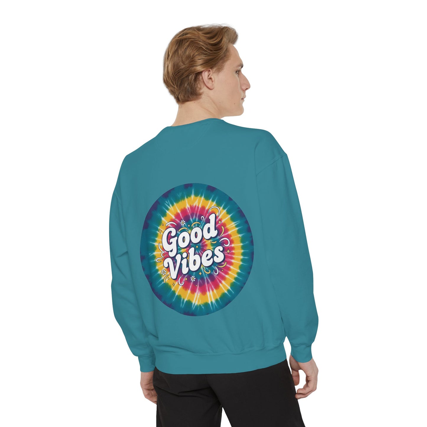 Tie-Dye "Good Vibes" Sweatshirt — Retro Colorful Cozy Pullover