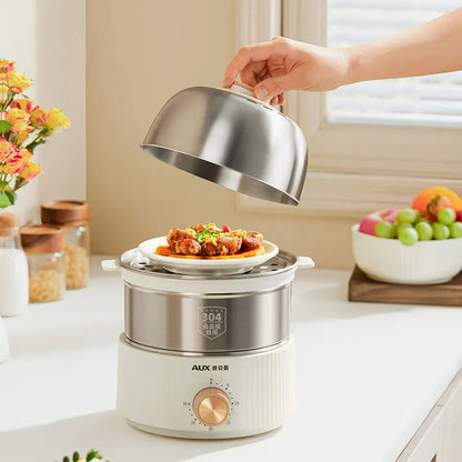 350W Electric Egg Cooker Timed Egg Boiler Breakfast Machine Automatic Steamer Egg Custard Steaming Cooker Food Warmer 2 Layers - Merit Sell