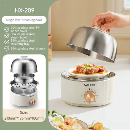 350W Electric Egg Cooker Timed Egg Boiler Breakfast Machine Automatic Steamer Egg Custard Steaming Cooker Food Warmer 2 Layers - Merit Sell