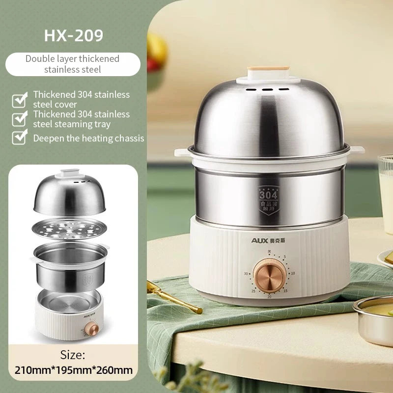 350W Electric Egg Cooker Timed Egg Boiler Breakfast Machine Automatic Steamer Egg Custard Steaming Cooker Food Warmer 2 Layers - Merit Sell