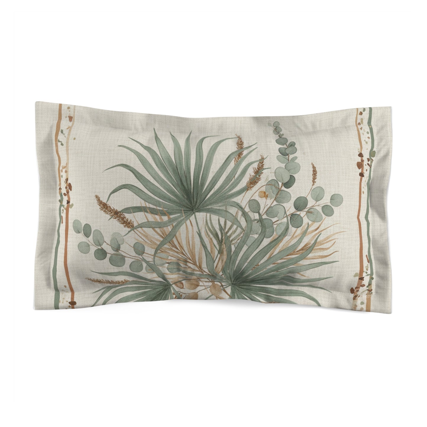 Botanical Palm Microfiber Pillow Sham – Neutral Green Eucalyptus Decorative Pillowcase