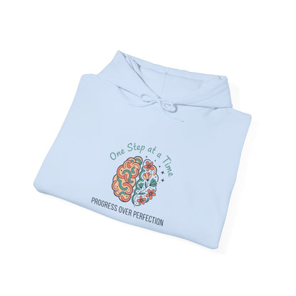 Hoodie — 'One Step at a Time' Brain & Flowers Motivational Pullover