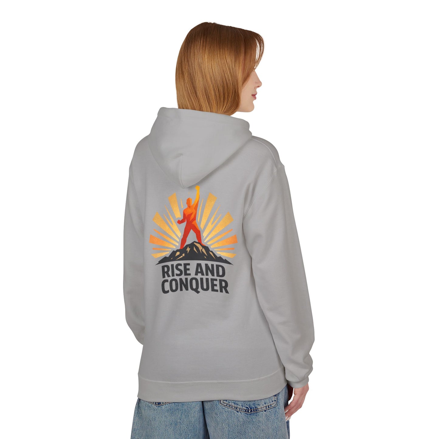 Rise and Conquer Hoodie - Motivational Sunrise Adventure Pullover